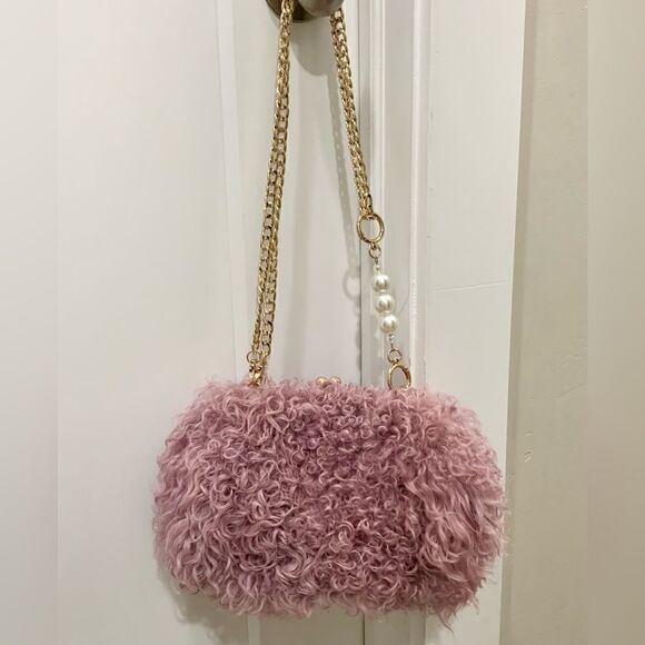 Handmade Genuine Curly Shearling Kisslock Clutch/Shoulder Bag/Crossbody - Picture 5 of 16